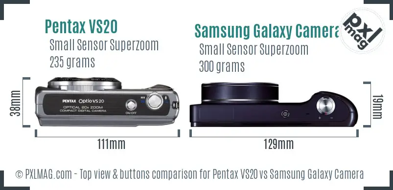 Pentax VS20 vs Samsung Galaxy Camera top view buttons comparison