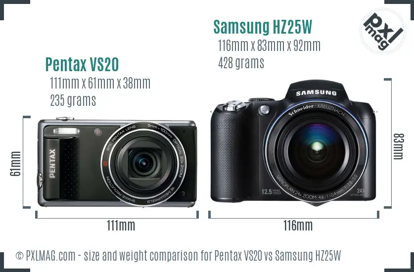 Pentax VS20 vs Samsung HZ25W size comparison