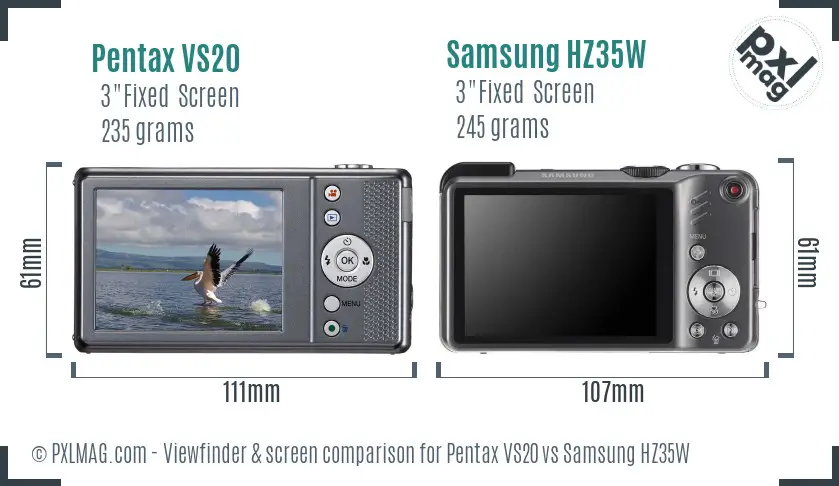 Pentax VS20 vs Samsung HZ35W Screen and Viewfinder comparison