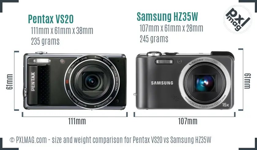 Pentax VS20 vs Samsung HZ35W size comparison