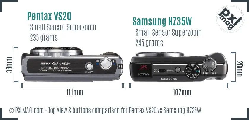 Pentax VS20 vs Samsung HZ35W top view buttons comparison