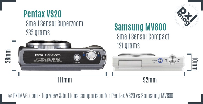 Pentax VS20 vs Samsung MV800 top view buttons comparison