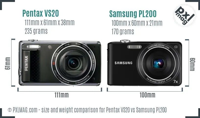 Pentax VS20 vs Samsung PL200 size comparison