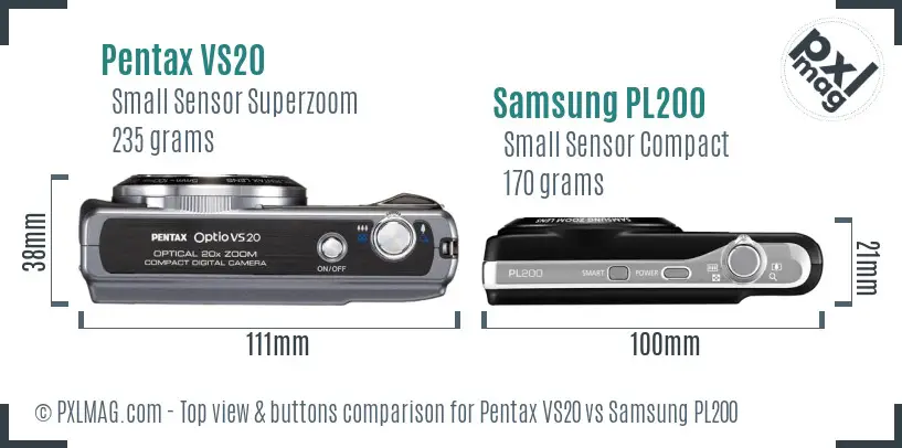 Pentax VS20 vs Samsung PL200 top view buttons comparison