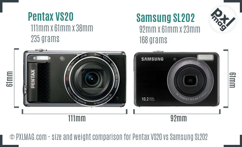 Pentax VS20 vs Samsung SL202 size comparison