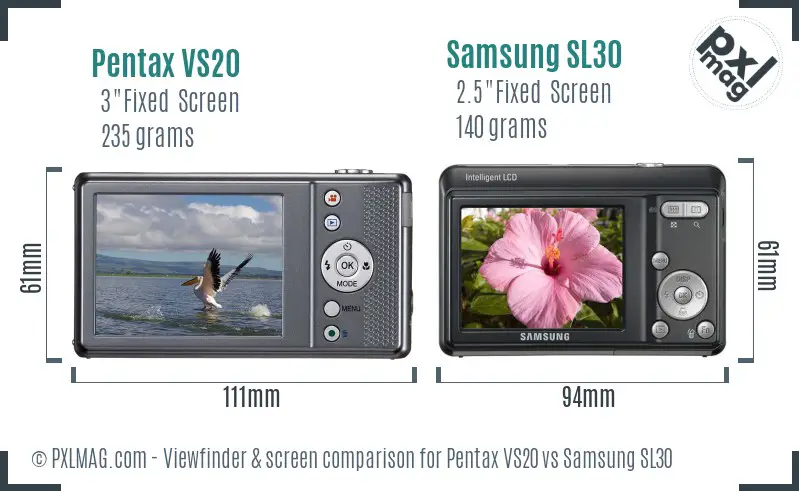 Pentax VS20 vs Samsung SL30 Screen and Viewfinder comparison Pentax VS20 vs Samsung SL30 Screen and Viewfinder comparison