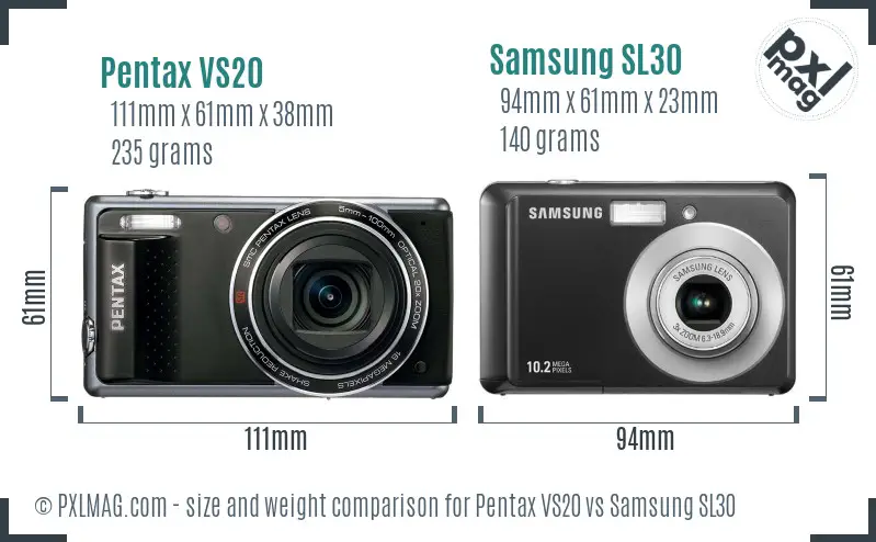 Pentax VS20 vs Samsung SL30 size comparison Pentax VS20 vs Samsung SL30 size comparison