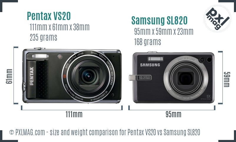 Pentax VS20 vs Samsung SL820 size comparison