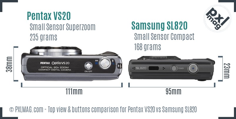 Pentax VS20 vs Samsung SL820 top view buttons comparison