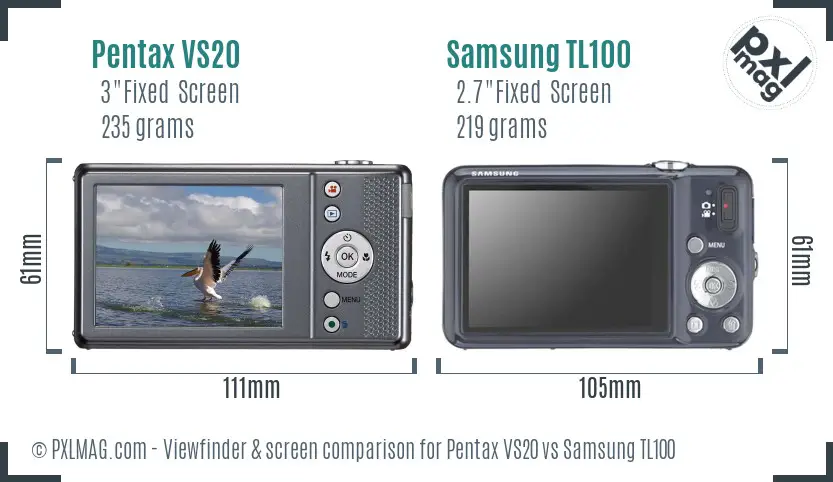 Pentax VS20 vs Samsung TL100 Screen and Viewfinder comparison Pentax VS20 vs Samsung TL100 Screen and Viewfinder comparison