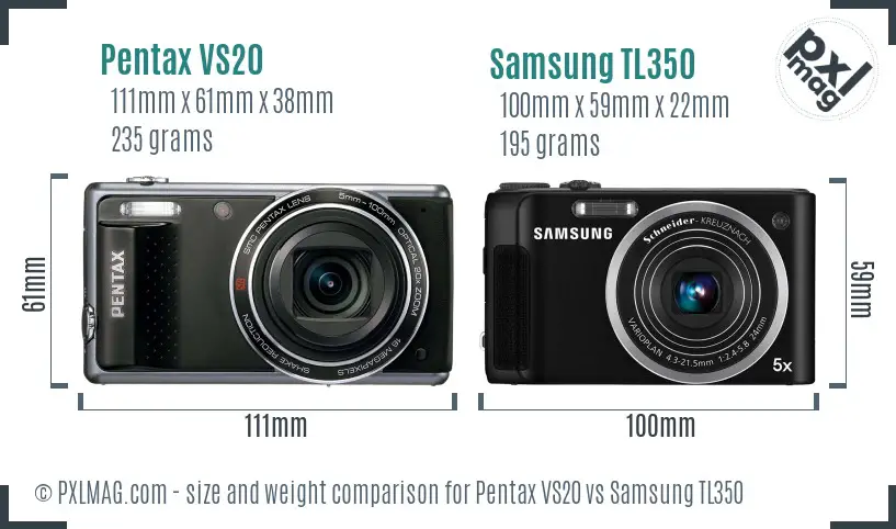 Pentax VS20 vs Samsung TL350 size comparison Pentax VS20 vs Samsung TL350 size comparison
