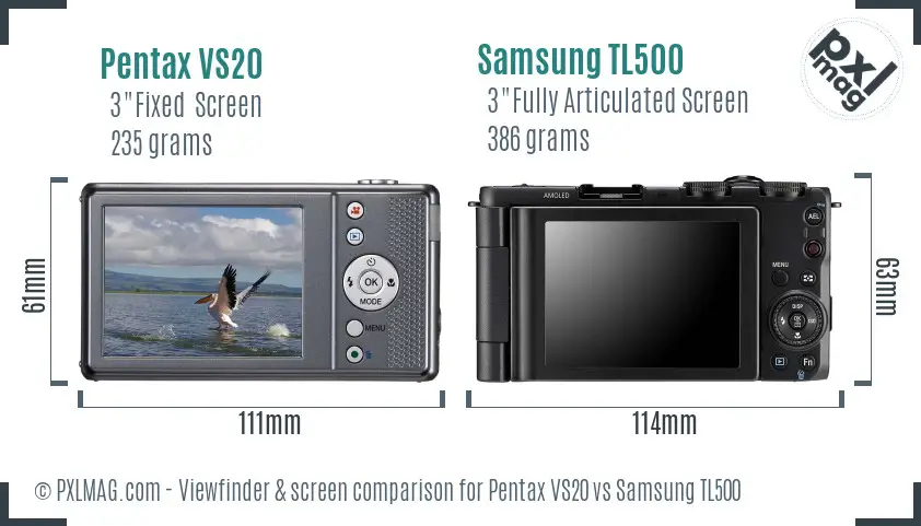 Pentax VS20 vs Samsung TL500 Screen and Viewfinder comparison
