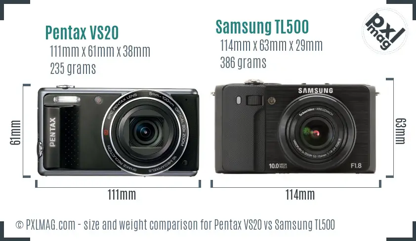 Pentax VS20 vs Samsung TL500 size comparison