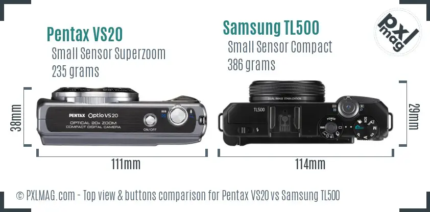 Pentax VS20 vs Samsung TL500 top view buttons comparison