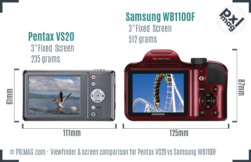 Pentax VS20 vs Samsung WB1100F Screen and Viewfinder comparison