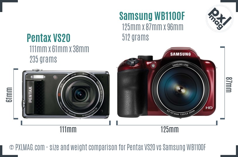 Pentax VS20 vs Samsung WB1100F size comparison