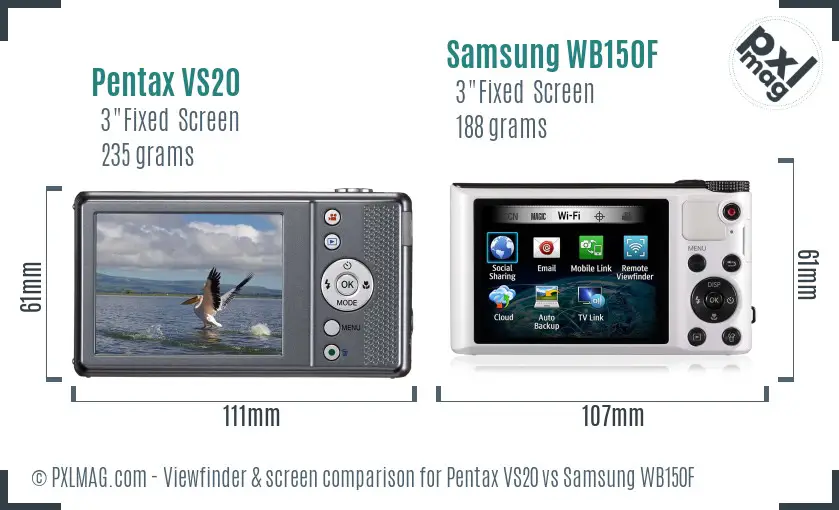 Pentax VS20 vs Samsung WB150F Screen and Viewfinder comparison