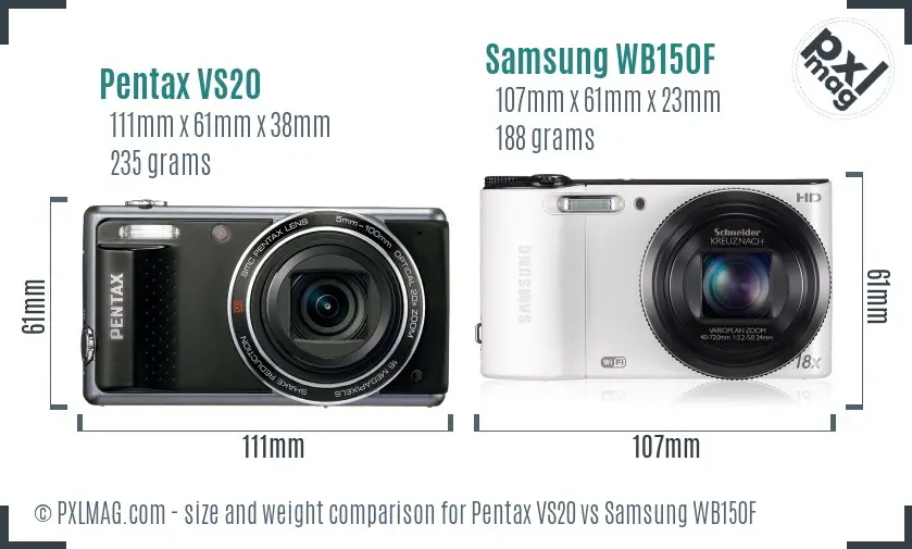 Pentax VS20 vs Samsung WB150F size comparison