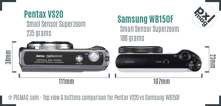 Pentax VS20 vs Samsung WB150F top view buttons comparison