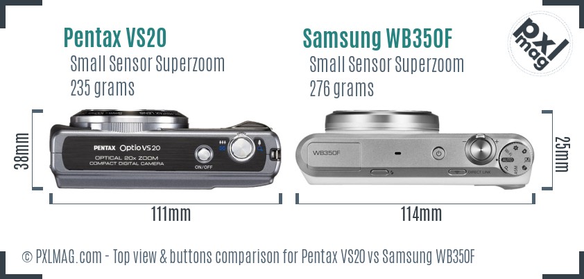 Pentax VS20 vs Samsung WB350F top view buttons comparison