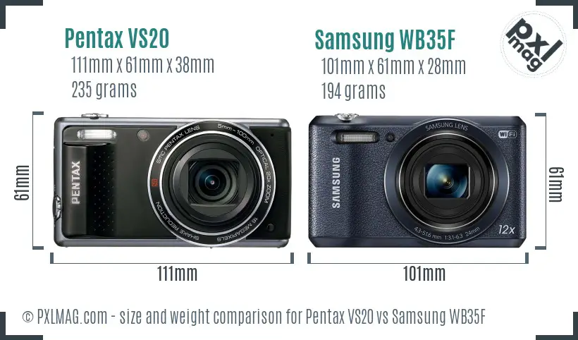 Pentax VS20 vs Samsung WB35F size comparison