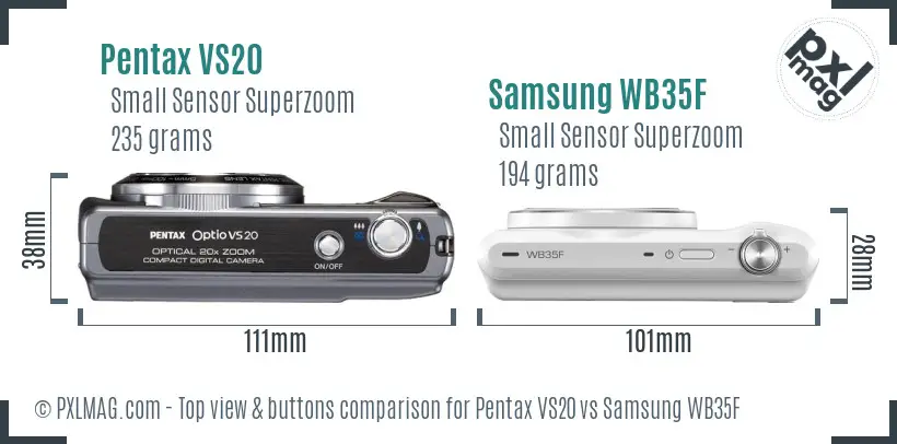 Pentax VS20 vs Samsung WB35F top view buttons comparison