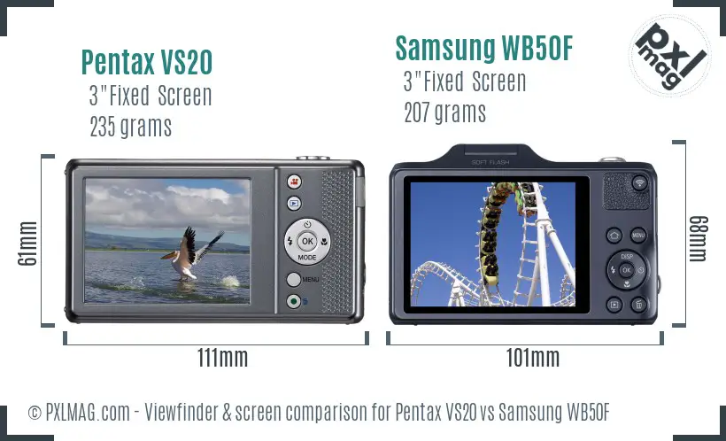 Pentax VS20 vs Samsung WB50F Screen and Viewfinder comparison