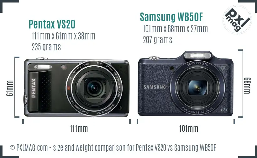 Pentax VS20 vs Samsung WB50F size comparison