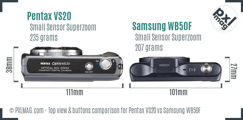 Pentax VS20 vs Samsung WB50F top view buttons comparison