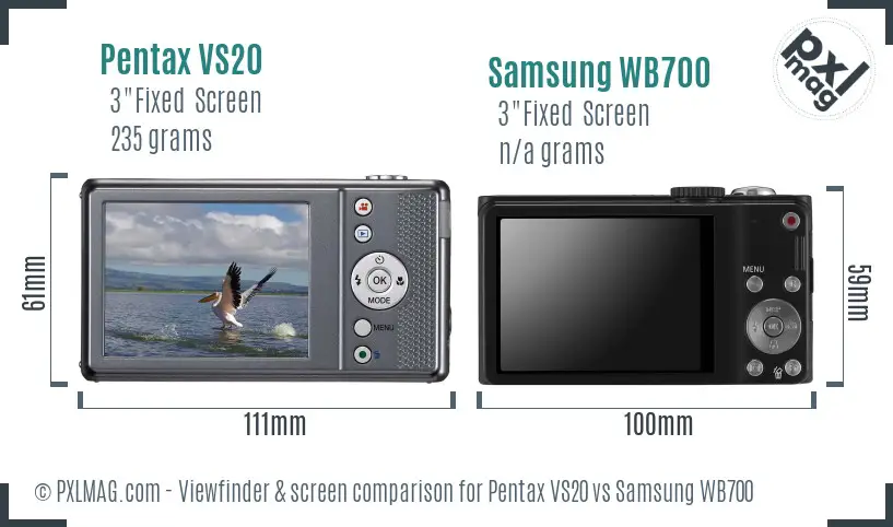Pentax VS20 vs Samsung WB700 Screen and Viewfinder comparison