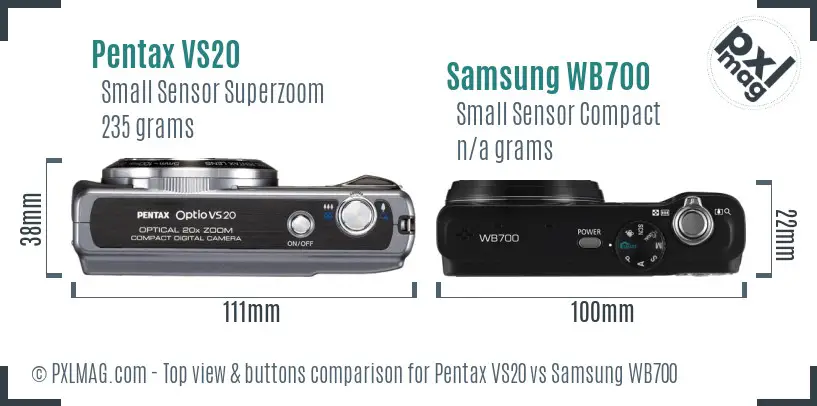 Pentax VS20 vs Samsung WB700 top view buttons comparison