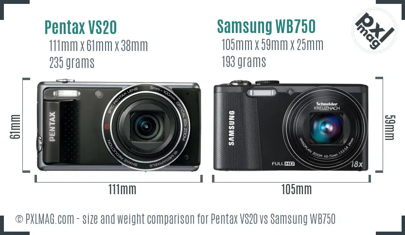 Pentax VS20 vs Samsung WB750 size comparison