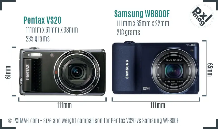 Pentax VS20 vs Samsung WB800F size comparison Pentax VS20 vs Samsung WB800F size comparison
