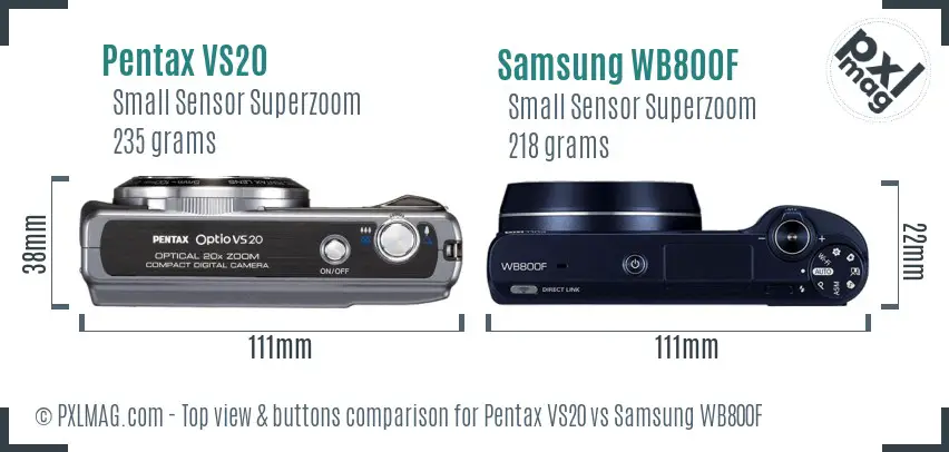 Pentax VS20 vs Samsung WB800F top view buttons comparison Pentax VS20 vs Samsung WB800F top view buttons comparison