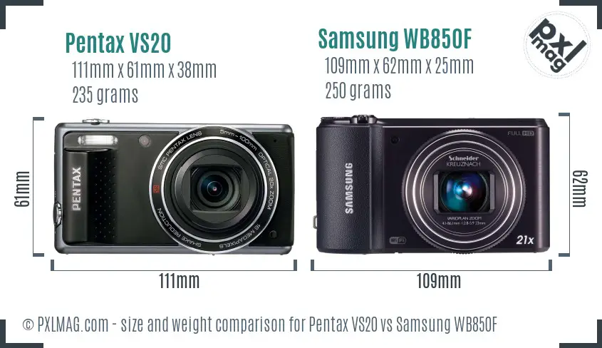 Pentax VS20 vs Samsung WB850F size comparison