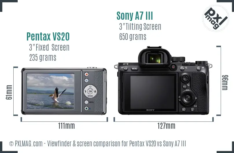 Pentax VS20 vs Sony A7 III Screen and Viewfinder comparison Pentax VS20 vs Sony A7 III Screen and Viewfinder comparison
