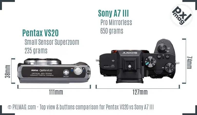 Pentax VS20 vs Sony A7 III top view buttons comparison Pentax VS20 vs Sony A7 III top view buttons comparison