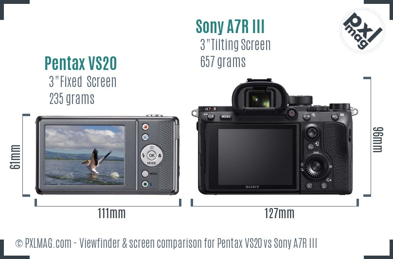 Pentax VS20 vs Sony A7R III Screen and Viewfinder comparison