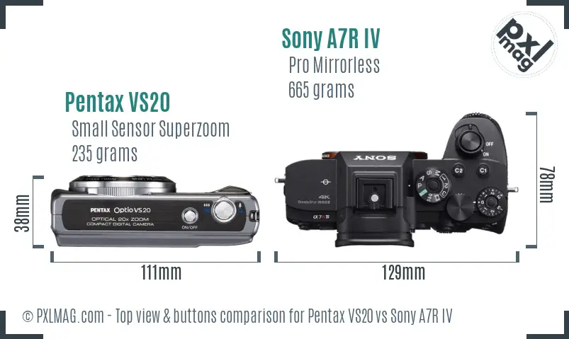 Pentax VS20 vs Sony A7R IV top view buttons comparison