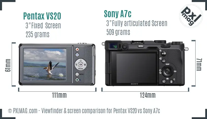 Pentax VS20 vs Sony A7c Screen and Viewfinder comparison