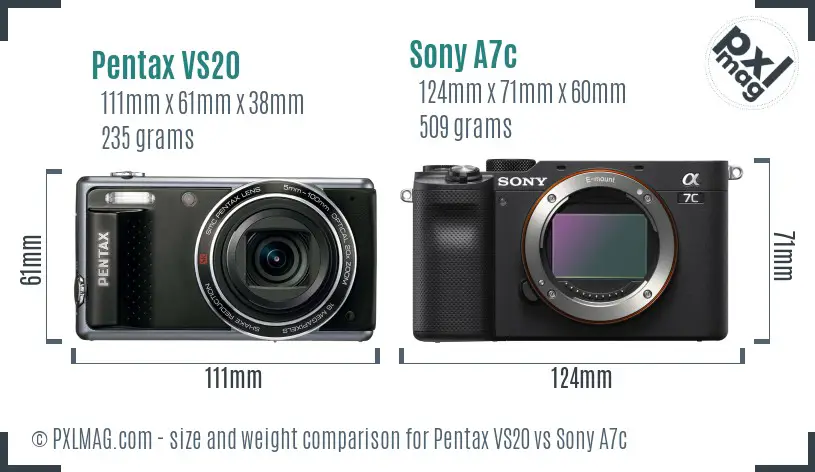Pentax VS20 vs Sony A7c size comparison Pentax VS20 vs Sony A7c size comparison