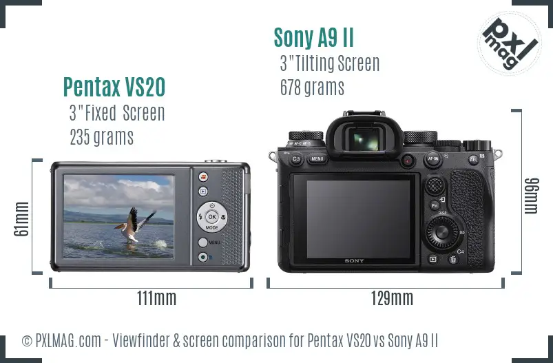 Pentax VS20 vs Sony A9 II Screen and Viewfinder comparison