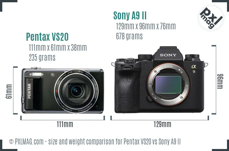 Pentax VS20 vs Sony A9 II size comparison
