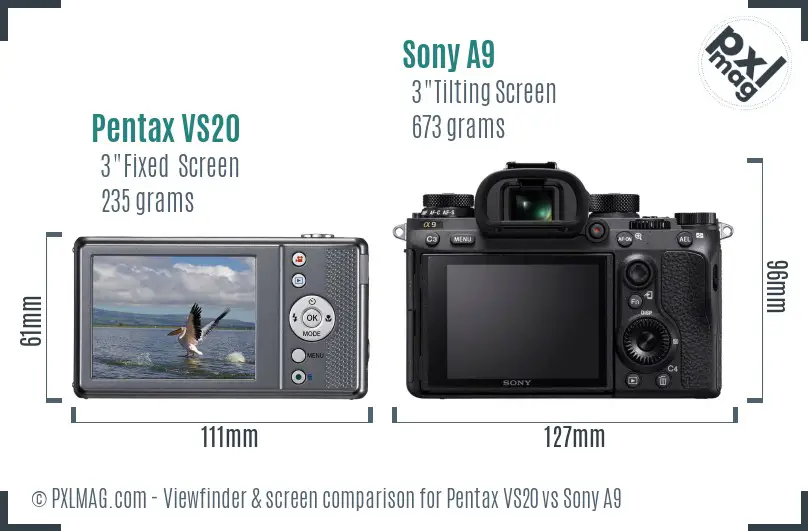 Pentax VS20 vs Sony A9 Screen and Viewfinder comparison