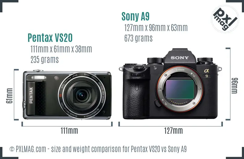 Pentax VS20 vs Sony A9 size comparison