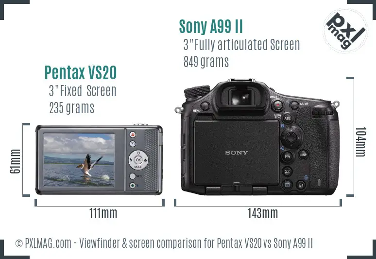 Pentax VS20 vs Sony A99 II Screen and Viewfinder comparison