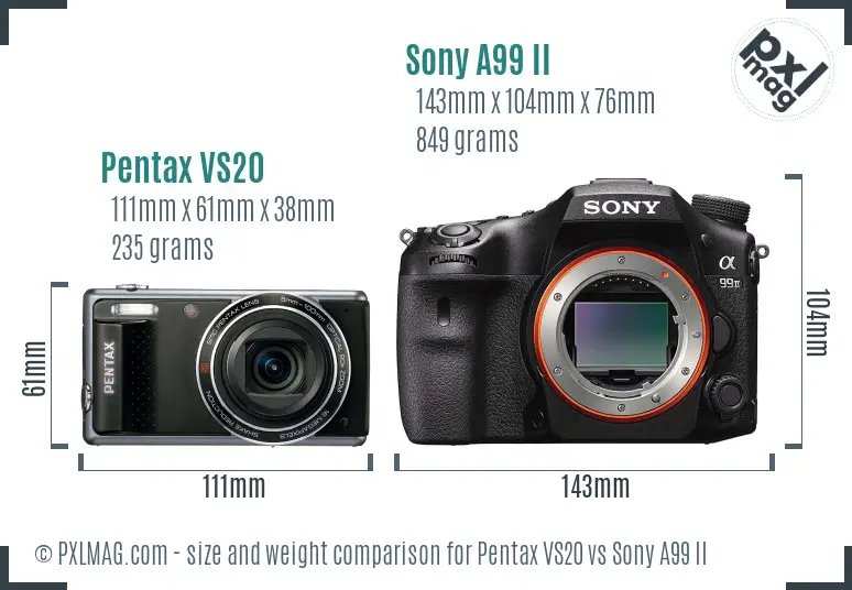 Pentax VS20 vs Sony A99 II size comparison