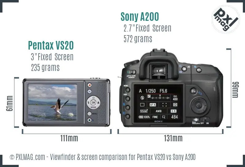 Pentax VS20 vs Sony A200 Screen and Viewfinder comparison