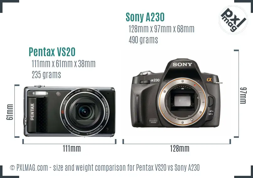 Pentax VS20 vs Sony A230 size comparison Pentax VS20 vs Sony A230 size comparison