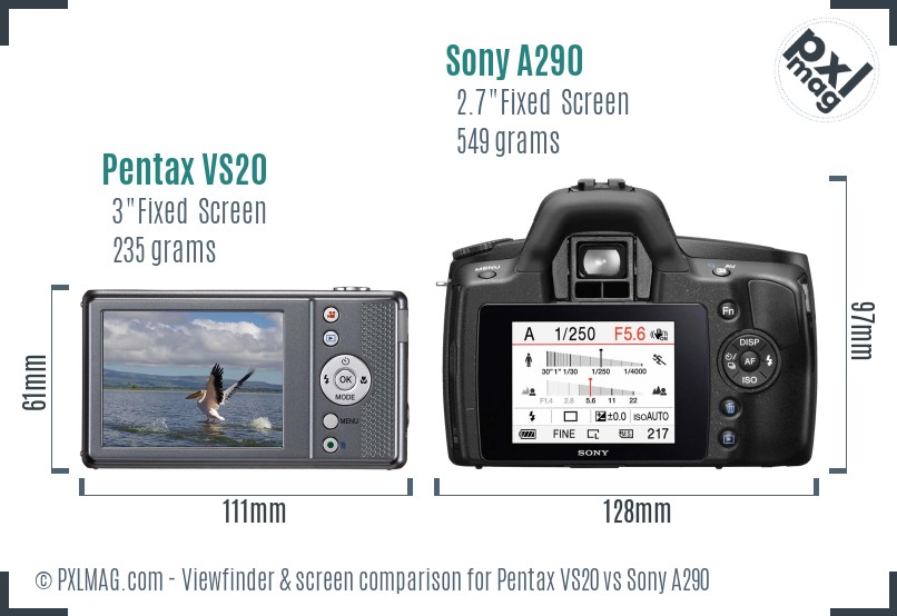 Pentax VS20 vs Sony A290 Screen and Viewfinder comparison